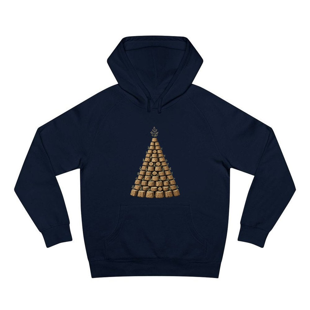 Wine Cork Christmas Tree personalised Christmas hoodie in navy