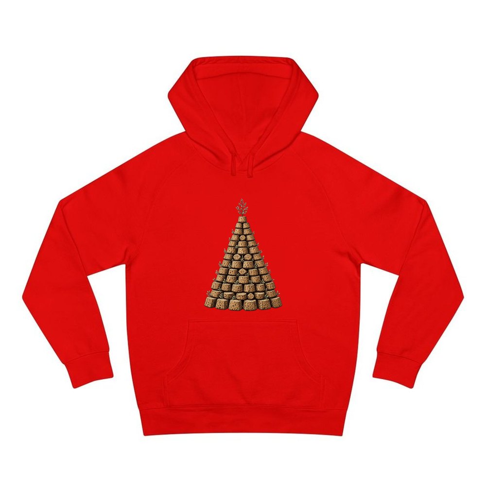 Wine Cork Christmas Tree personalised Christmas hoodie in red