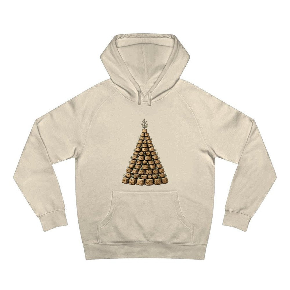 Wine Cork Christmas Tree personalised Christmas hoodie in sand
