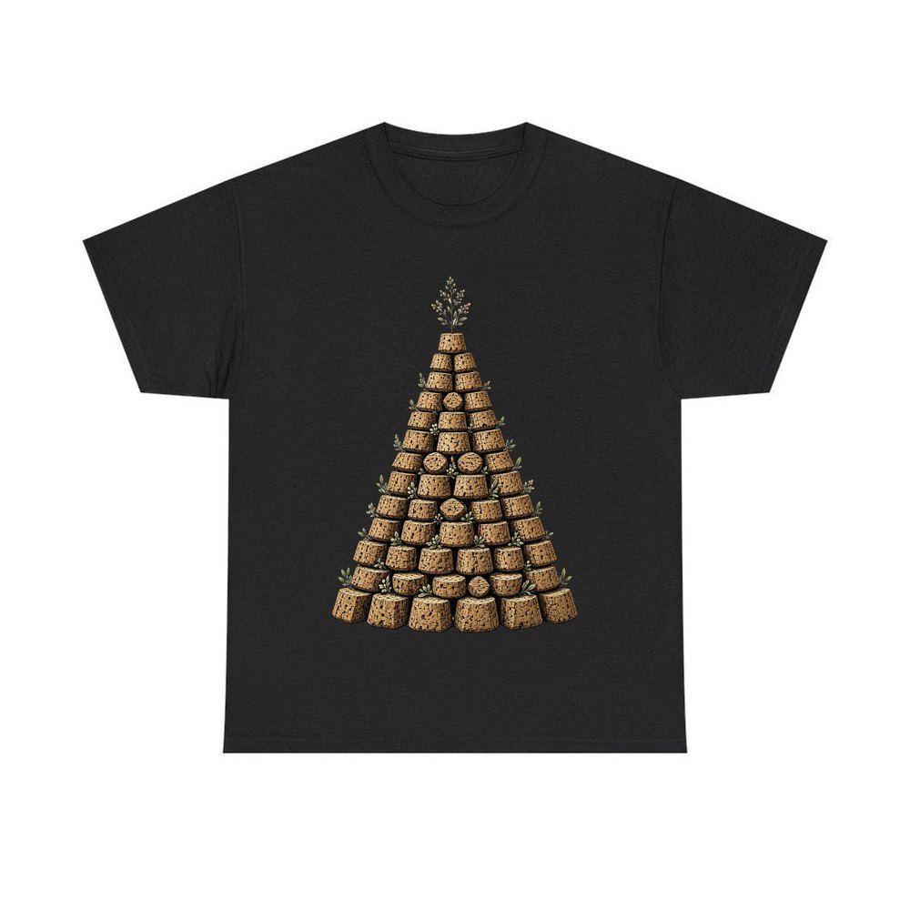 Wine Cork Christmas Tree personalised Christmas T-shirt in black