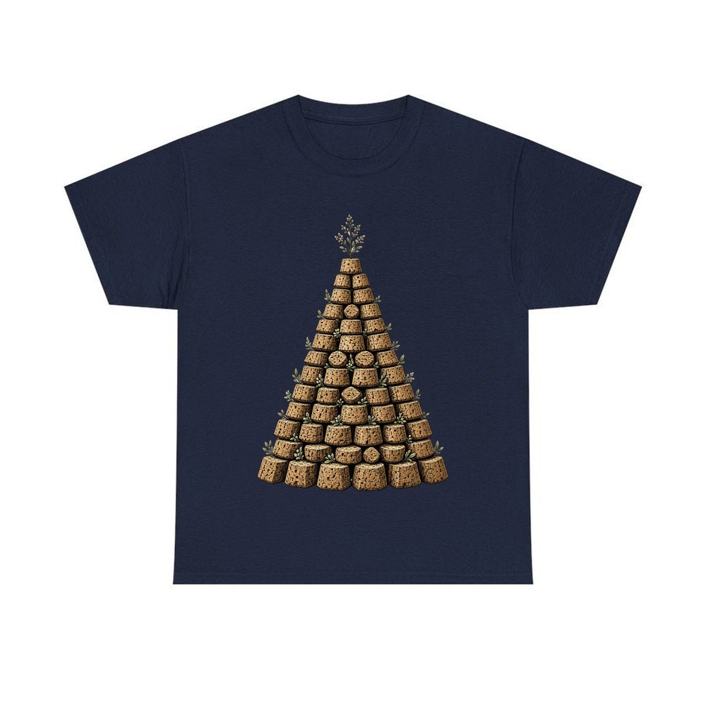Wine Cork Christmas Tree personalised Christmas T-shirt in navy