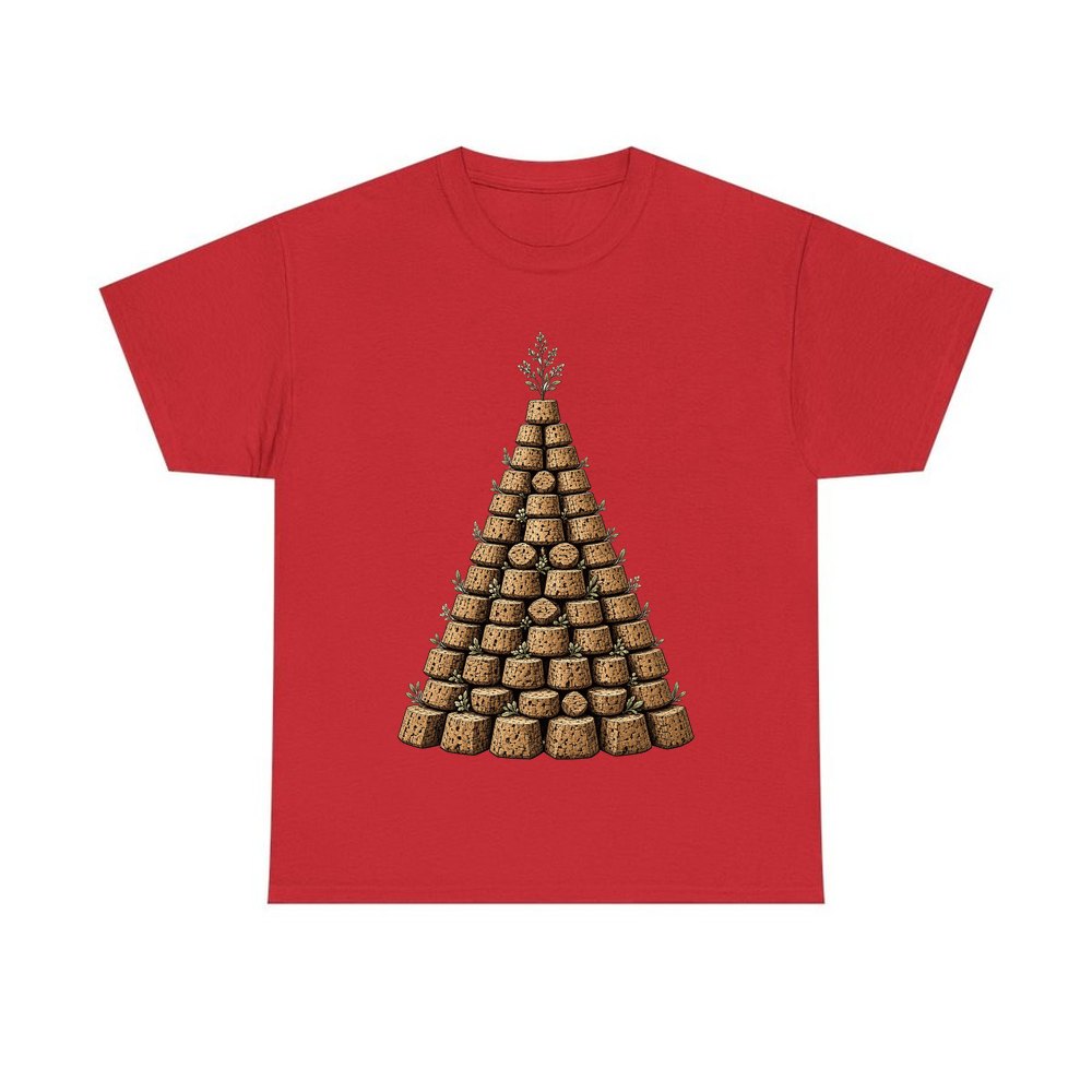 Wine Cork Christmas Tree personalised Christmas T-shirt in red