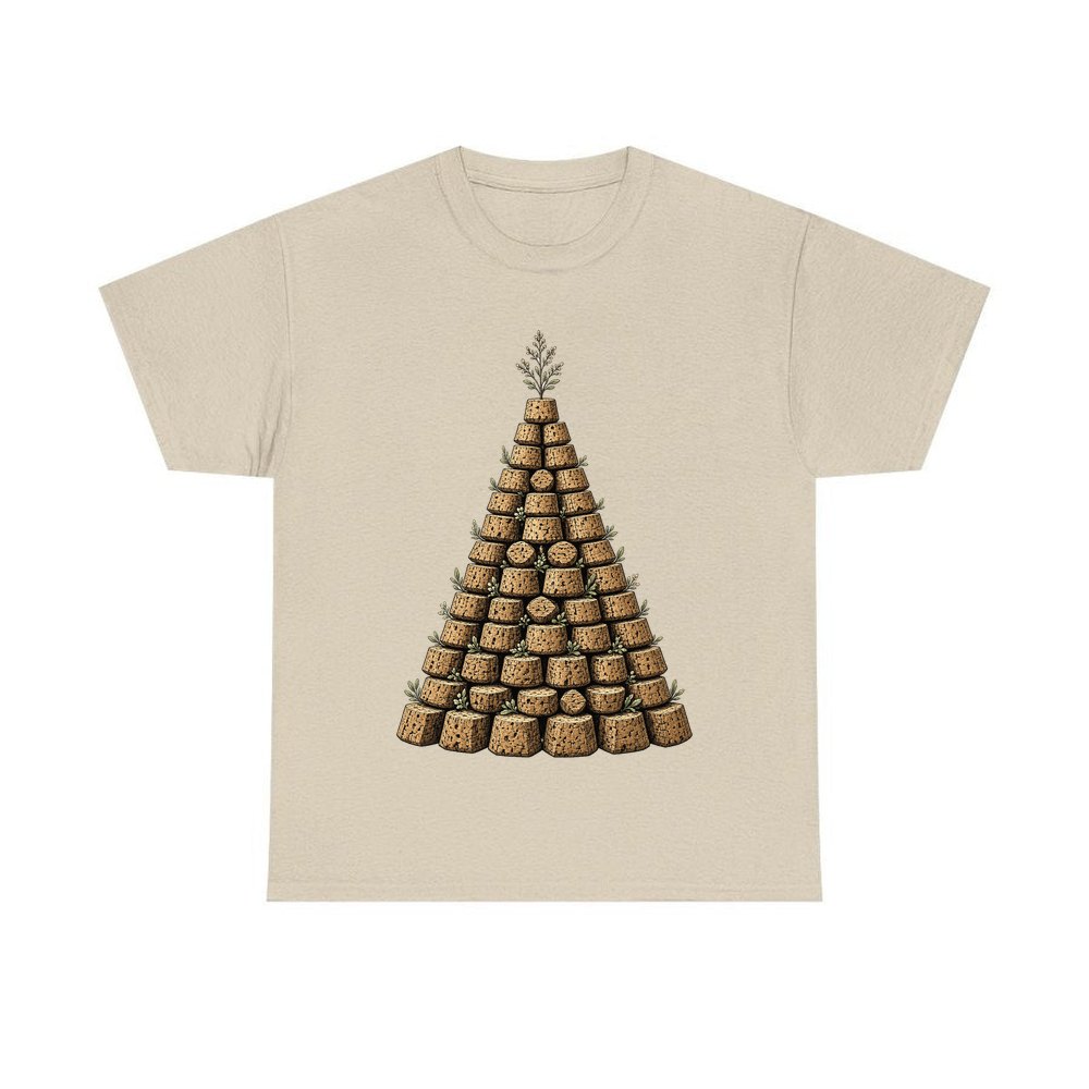 Wine Cork Christmas Tree personalised Christmas T-shirt in sand