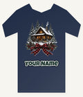 Winter Cabin with Tartan Bow Personalised Kids Tee and Baby Bodysuit