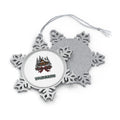 Winter Cabin with Tartan Bow Personalised Pewter Christmas Ornament