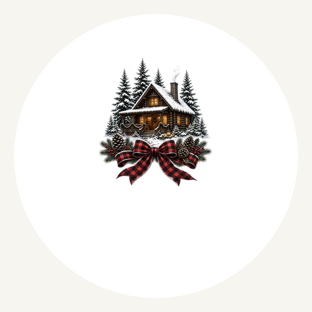 Winter Cabin with Tartan Bow Personalised Pewter Christmas Ornament