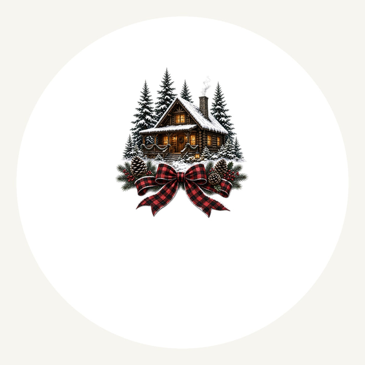 Winter Cabin with Tartan Bow Personalised Pewter Christmas Ornament