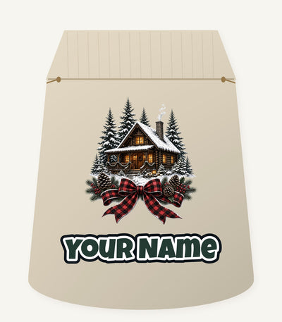 Winter Cabin with Tartan Bow Personalised Santa Sack