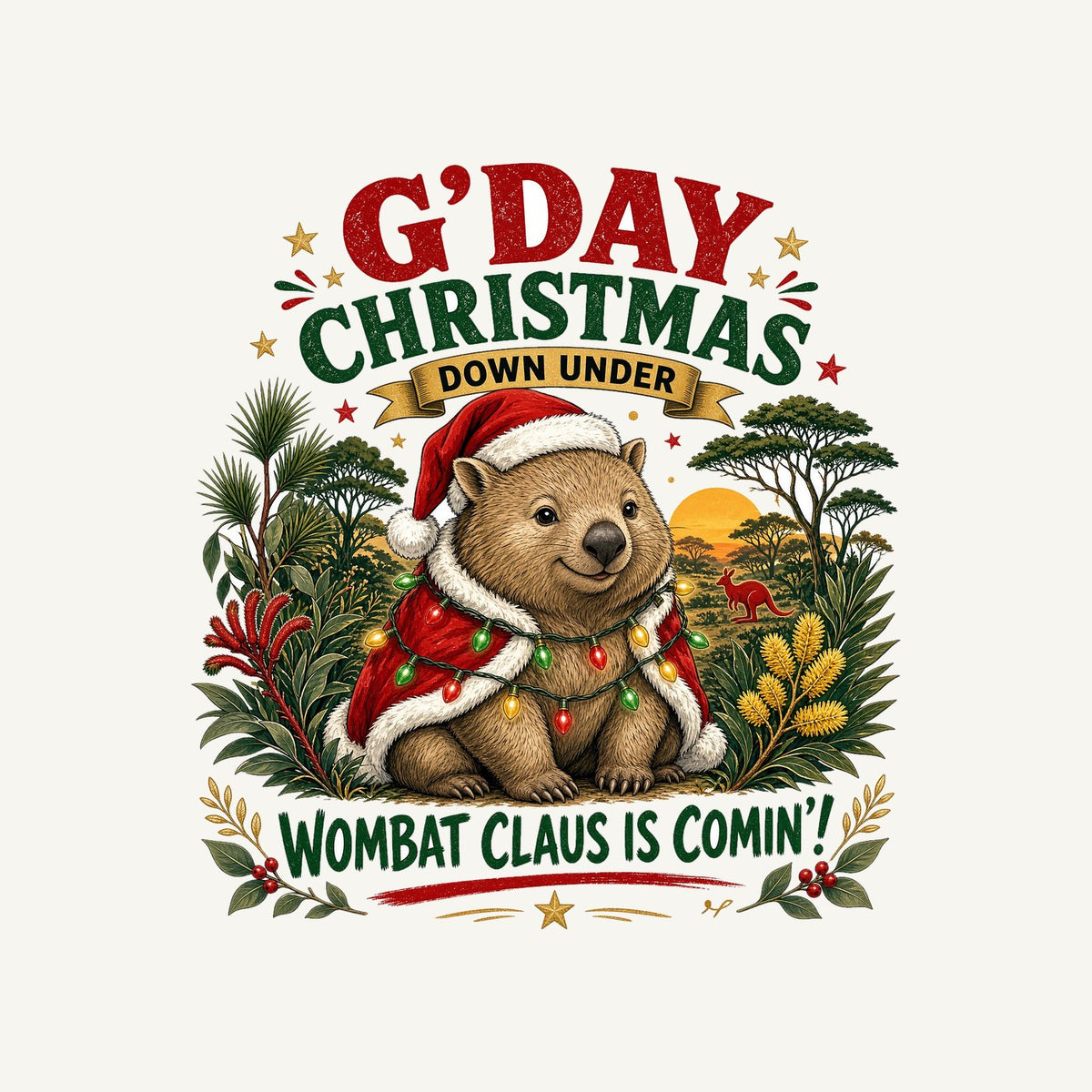Wombat Claus Down Under Personalised Kids and Baby Christmas Tee