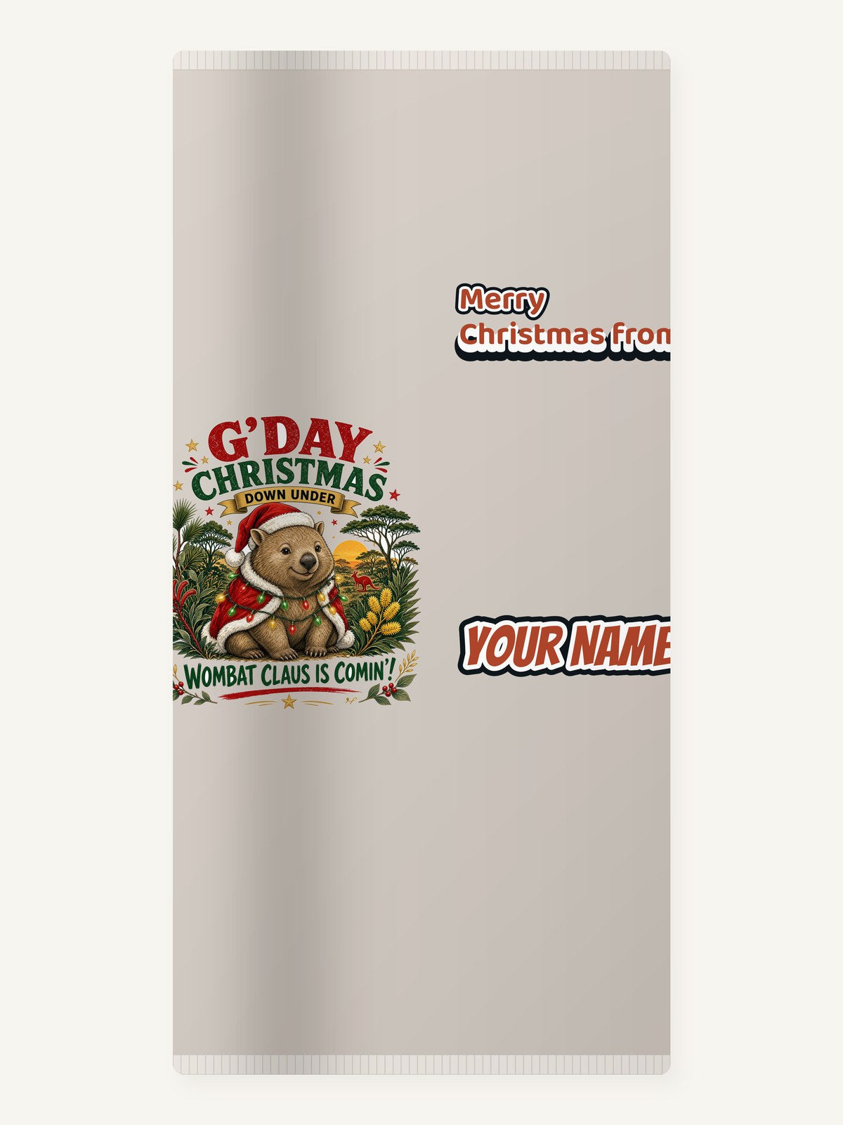 Wombat Claus Down Under Personalised Beach Towel