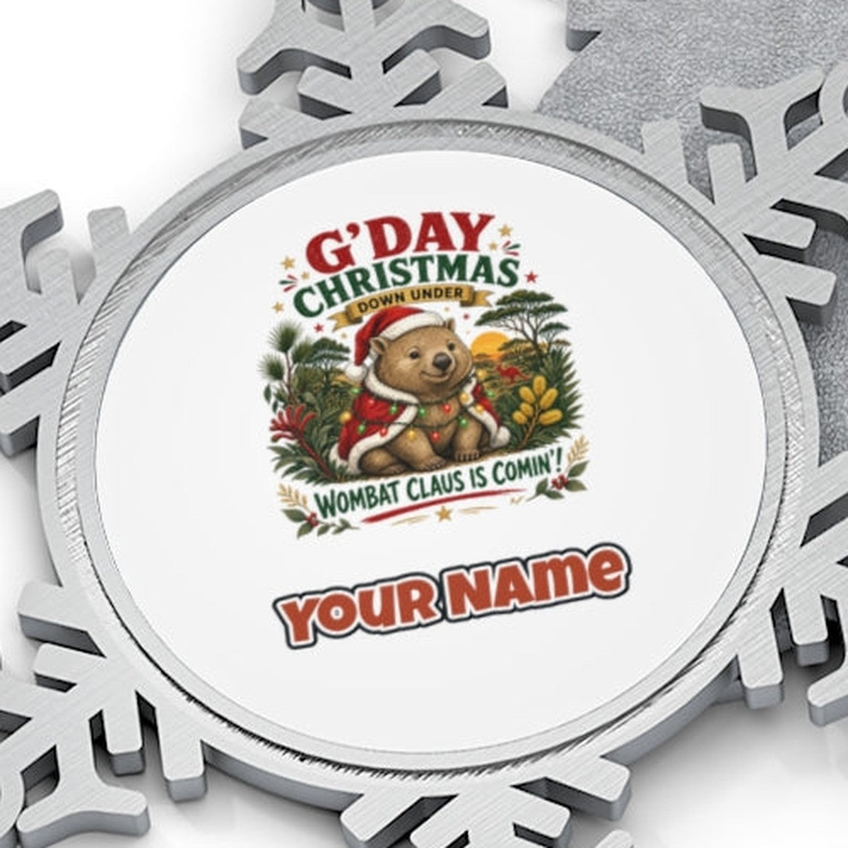 Wombat Claus Down Under Personalised Pewter Christmas Ornament