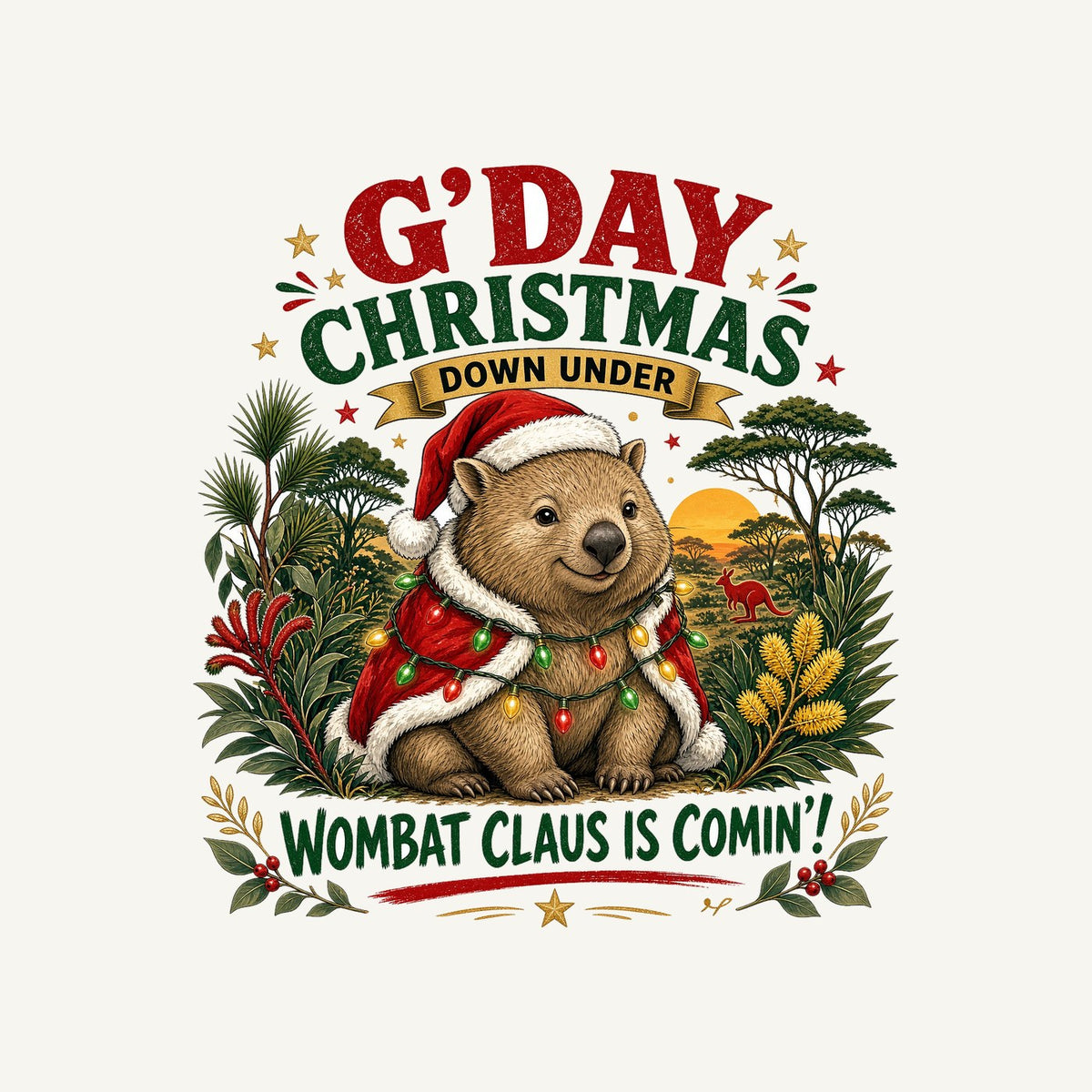 Wombat Claus Down Under Personalised Christmas T-Shirt and Hoodie