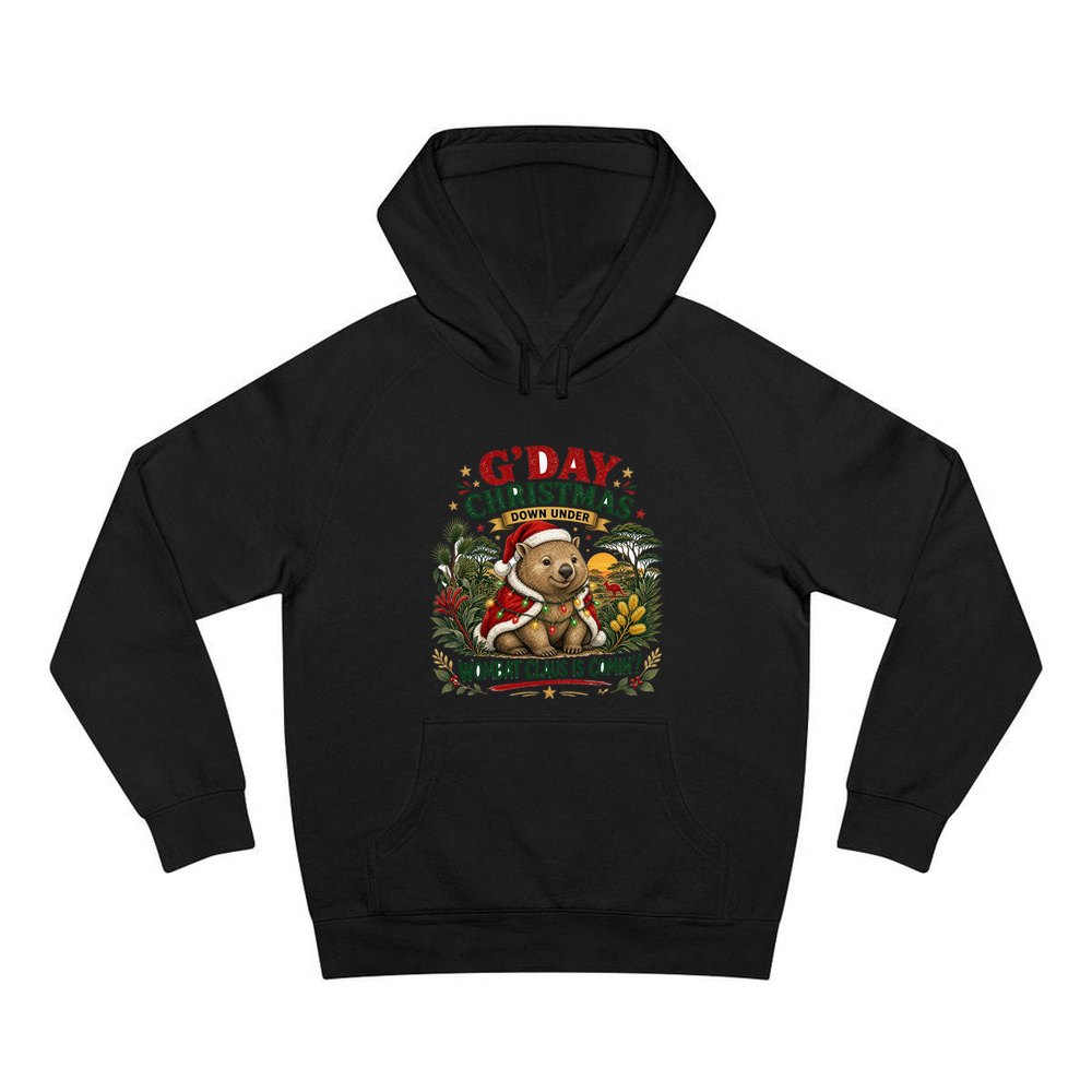 Wombat Claus Down Under personalised Christmas hoodie in black