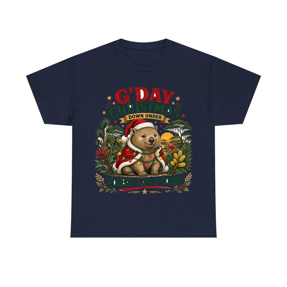 Wombat Claus Down Under personalised Christmas T-shirt in navy
