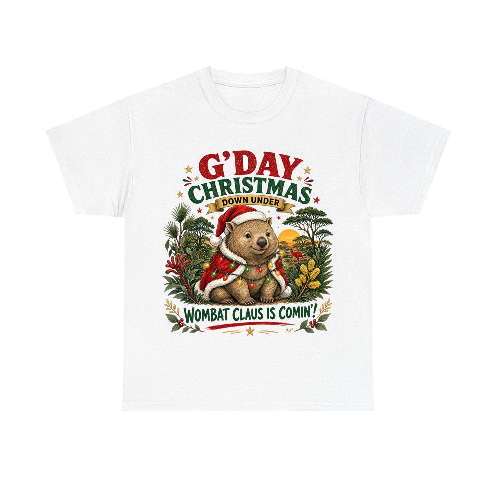 Wombat Claus Down Under personalised Christmas T-shirt in white