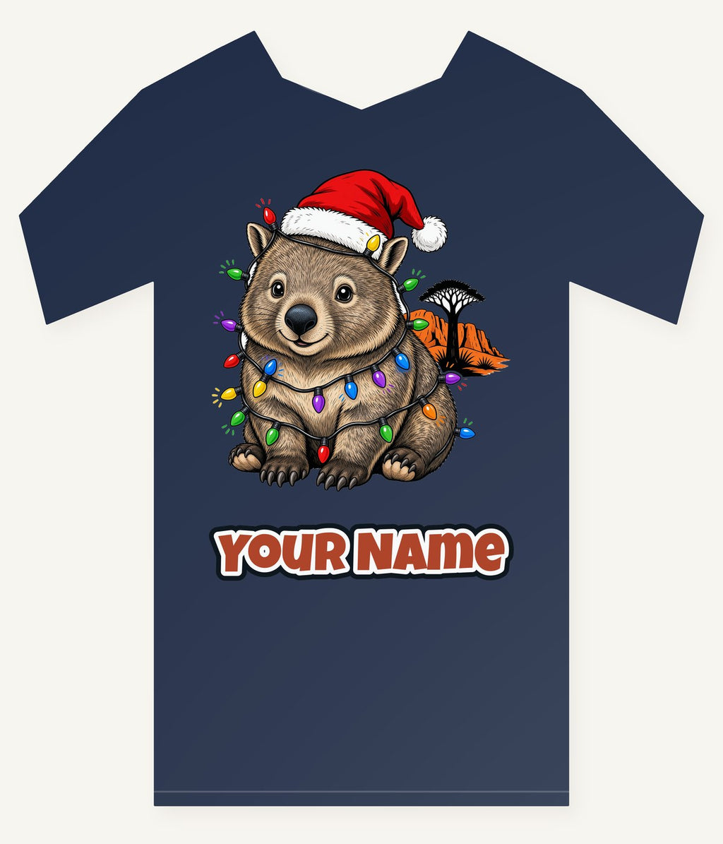 Wombat in Fairy Lights Personalised Kids Tee and Baby Bodysuit