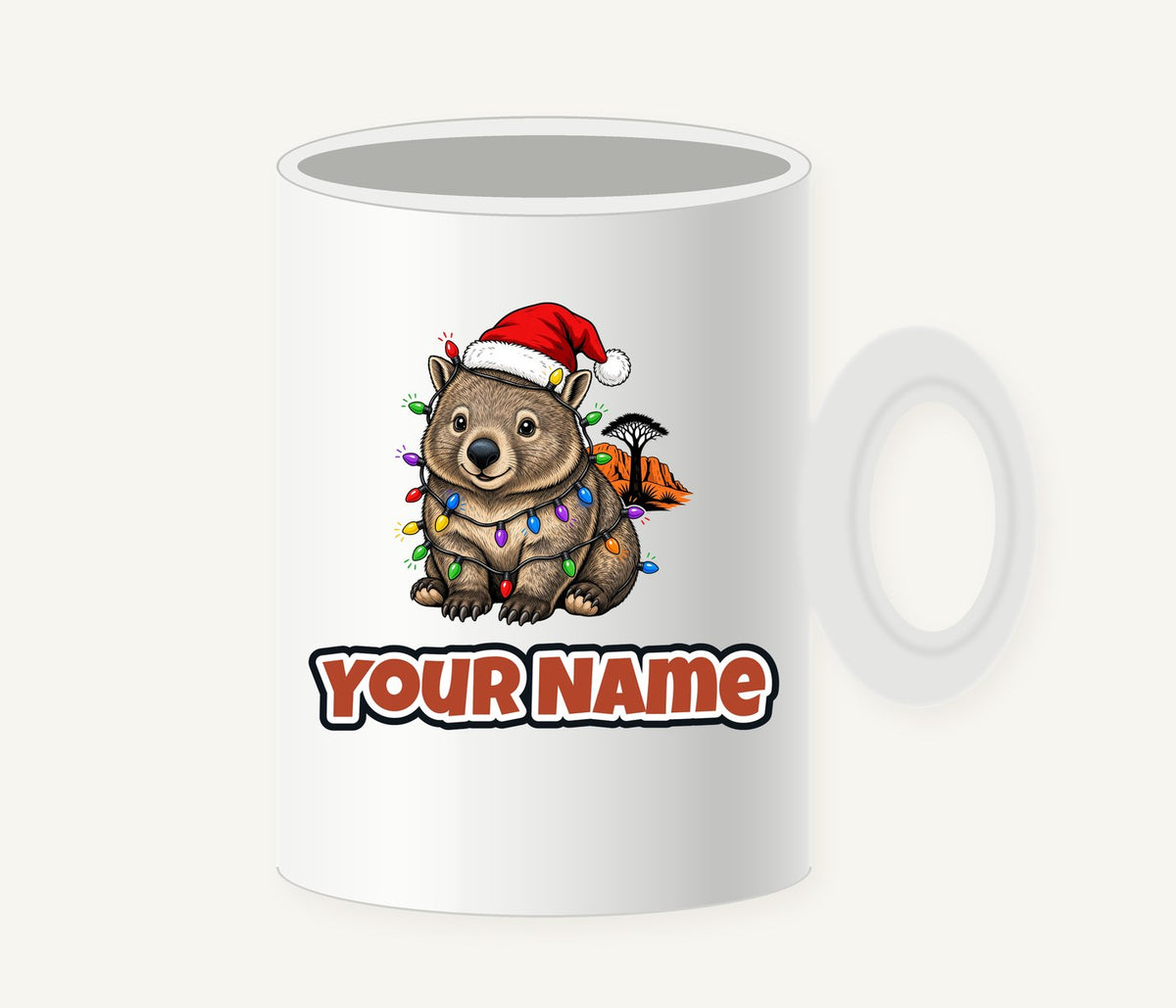 Wombat in Fairy Lights Personalised Christmas Mug