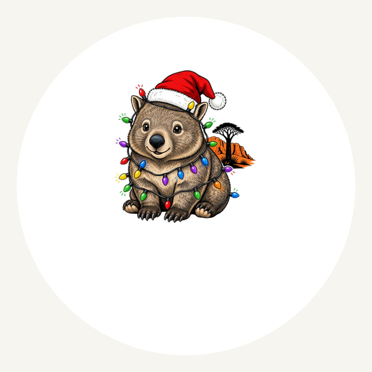 Wombat in Fairy Lights Personalised Pewter Christmas Ornament