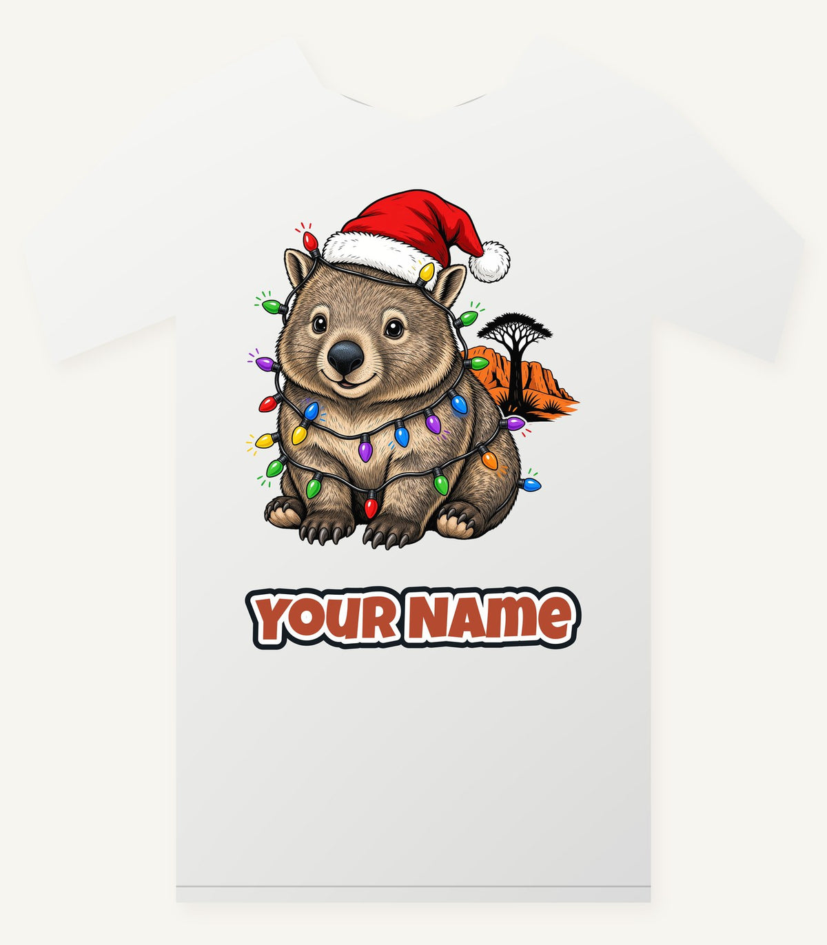 Wombat in Fairy Lights Personalised Christmas T-Shirt and Hoodie