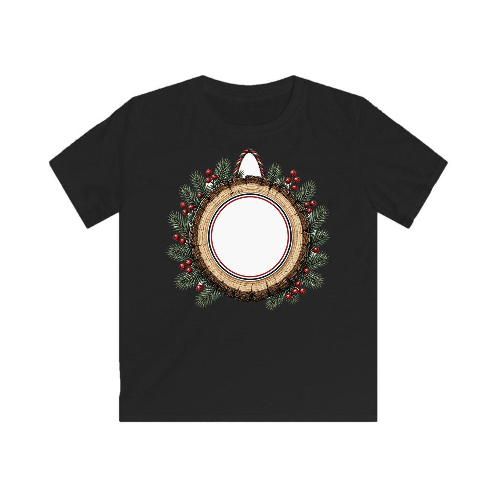 Wood Slice Ornament personalised kids Christmas tee in black