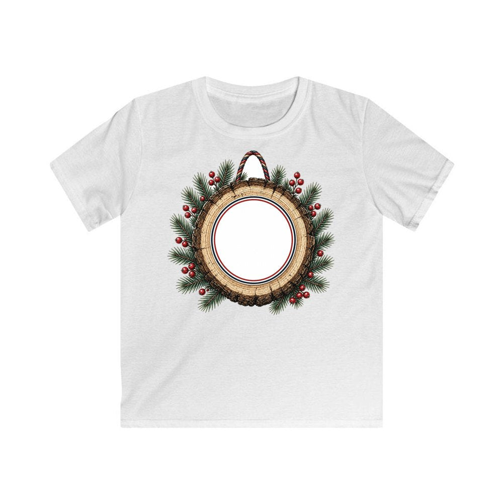 Wood Slice Ornament personalised kids Christmas tee in white