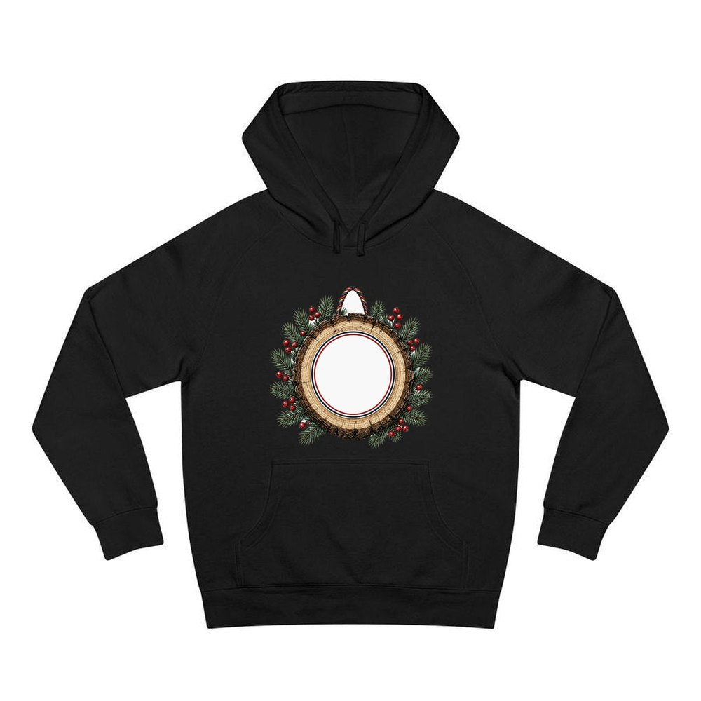 Wood Slice Ornament personalised Christmas hoodie in black