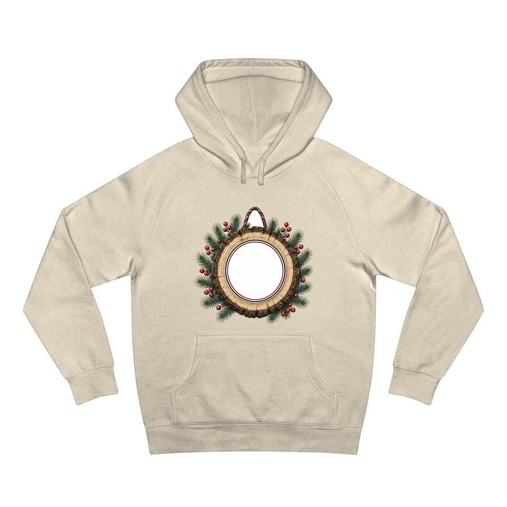 Wood Slice Ornament personalised Christmas hoodie in sand