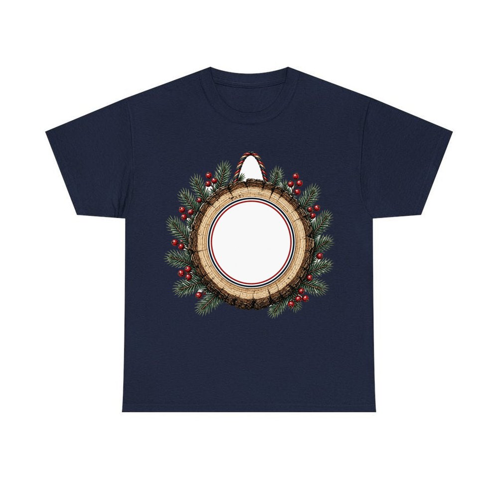 Wood Slice Ornament personalised Christmas T-shirt in navy