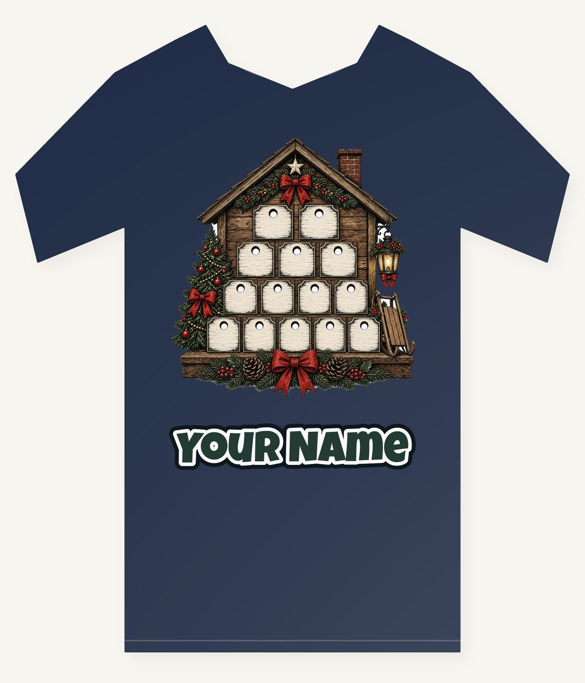 Wooden Advent Drawer House Personalised Kids Tee and Baby Bodysuit