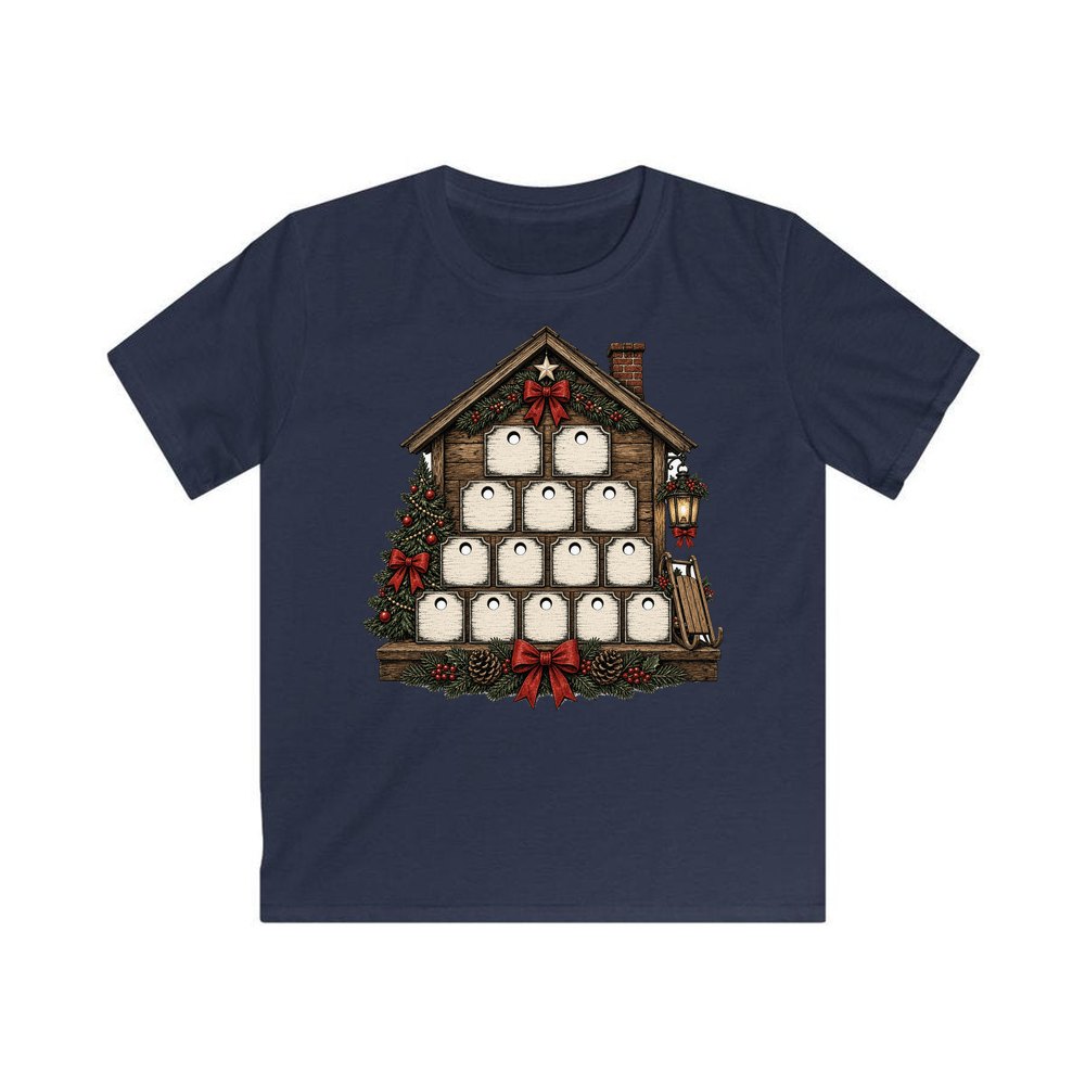 Wooden Advent Drawer House personalised kids Christmas tee in navy