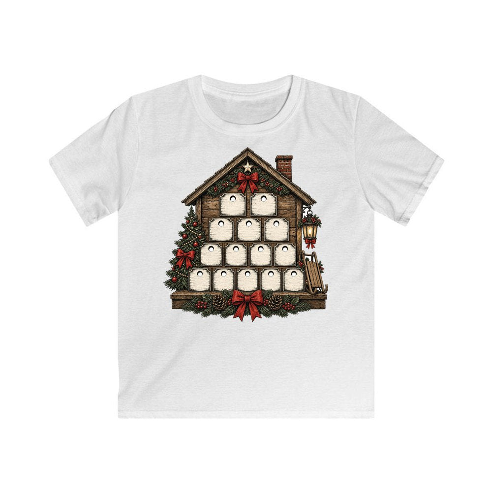 Wooden Advent Drawer House personalised kids Christmas tee in white