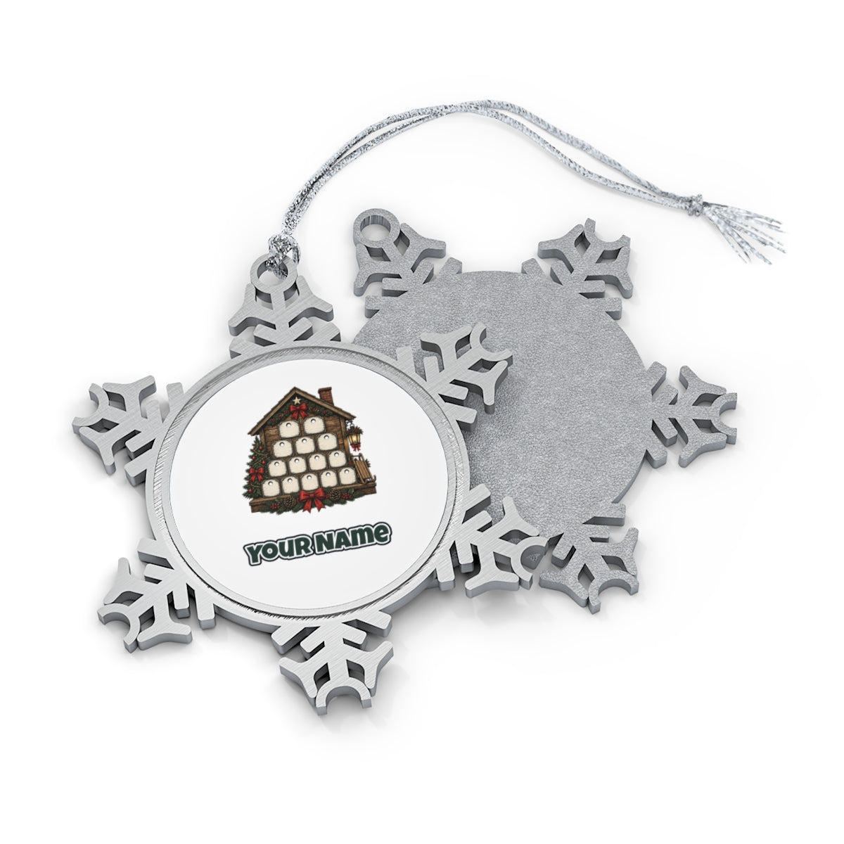 Wooden Advent Drawer House Personalised Pewter Christmas Ornament
