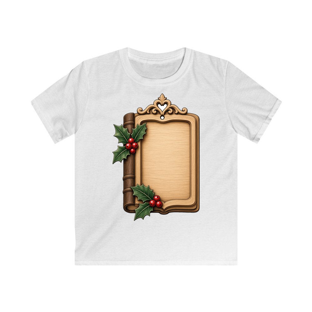 Wooden Book Name Ornament personalised kids Christmas tee in white
