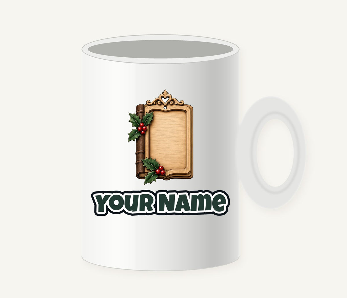 Wooden Book Name Ornament Personalised Christmas Mug