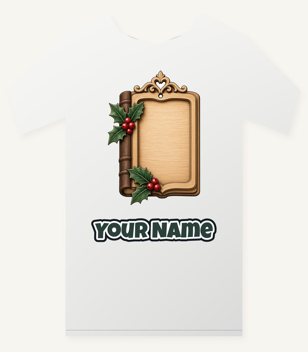 Wooden Book Name Ornament Personalised Christmas T-Shirt and Hoodie