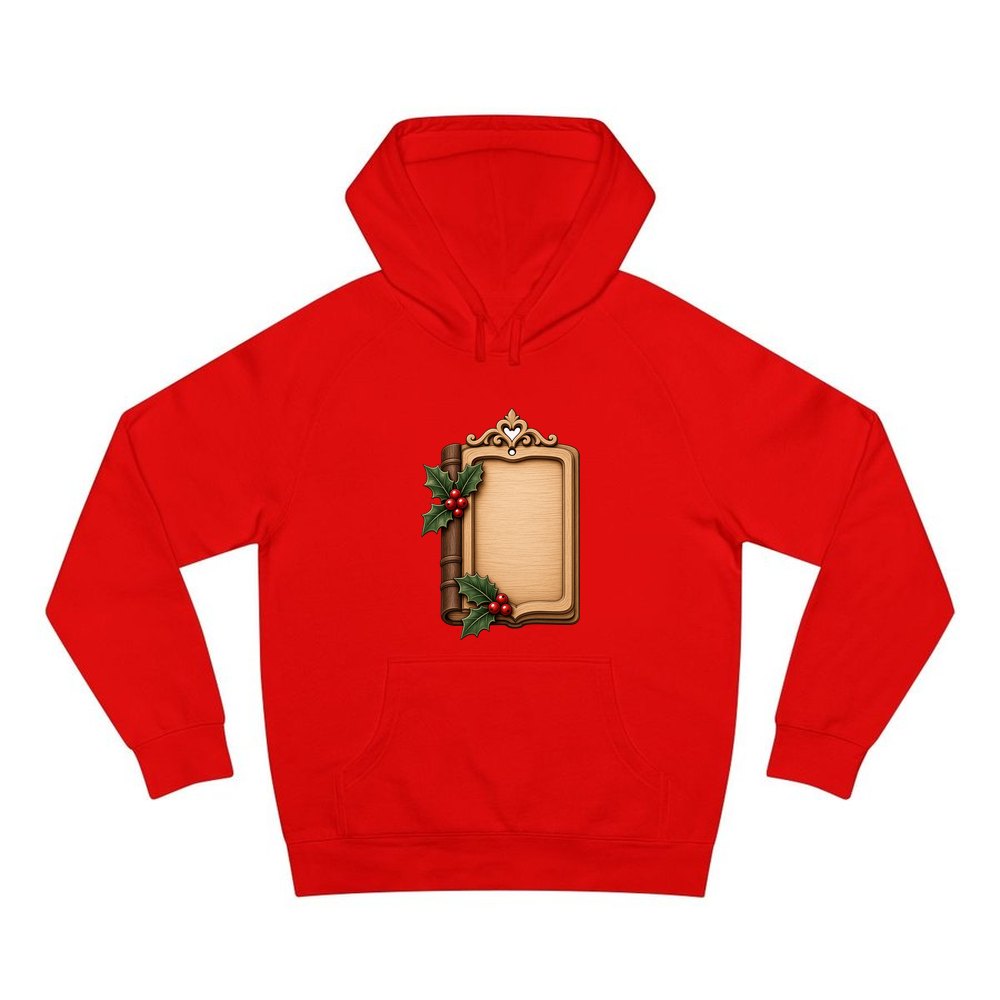 Wooden Book Name Ornament personalised Christmas hoodie in red