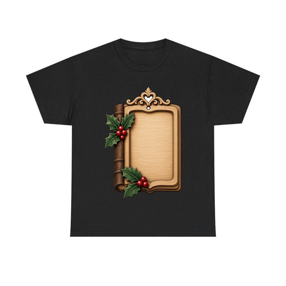 Wooden Book Name Ornament personalised Christmas T-shirt in black