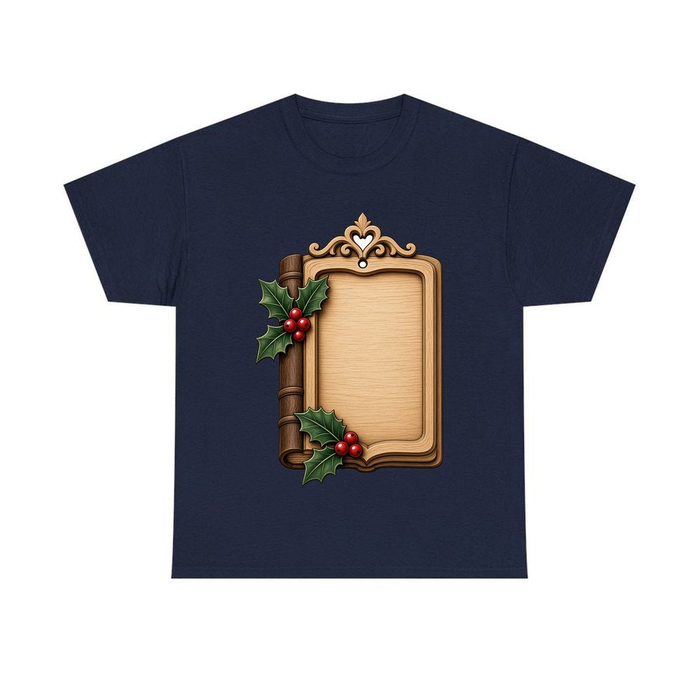 Wooden Book Name Ornament personalised Christmas T-shirt in navy