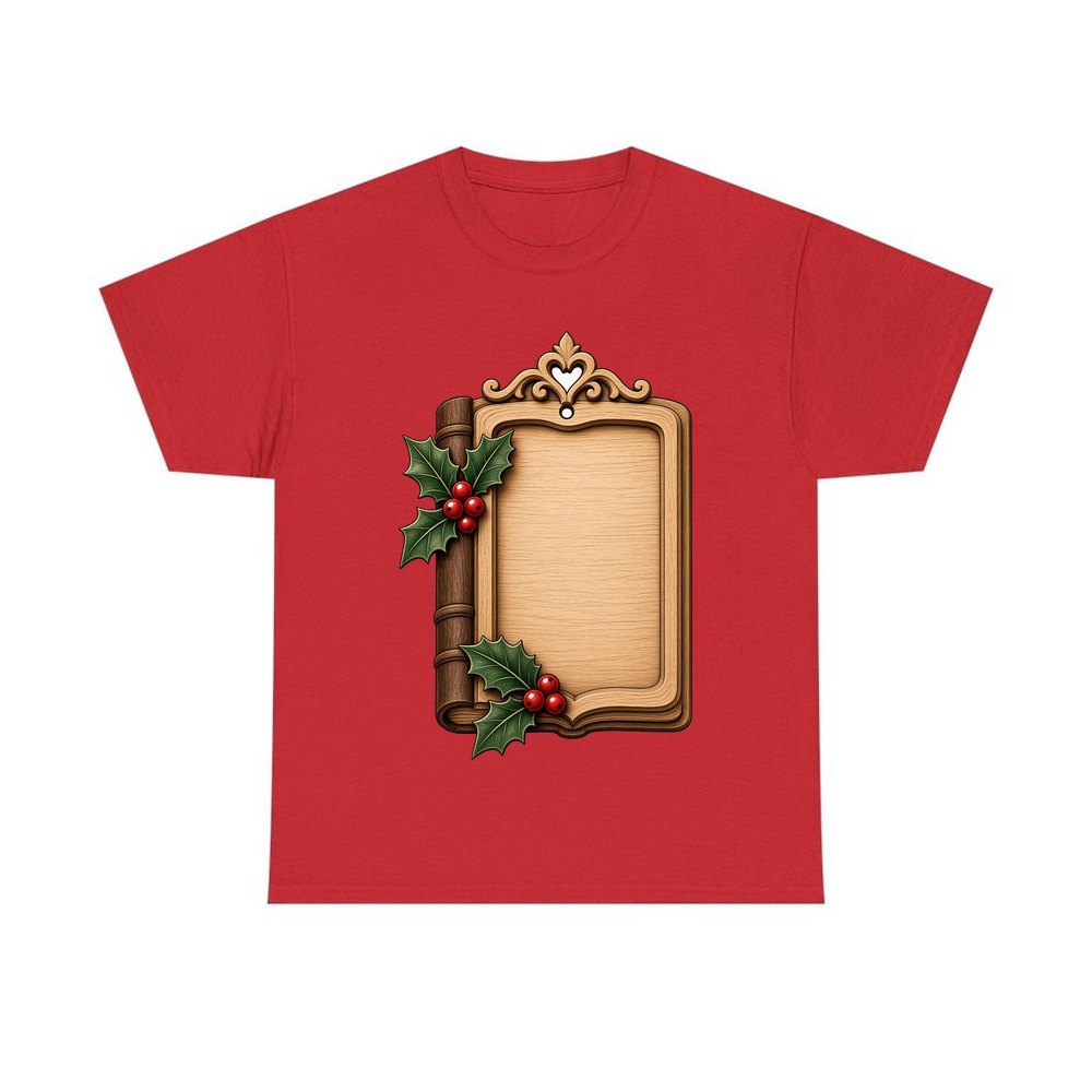 Wooden Book Name Ornament personalised Christmas T-shirt in red