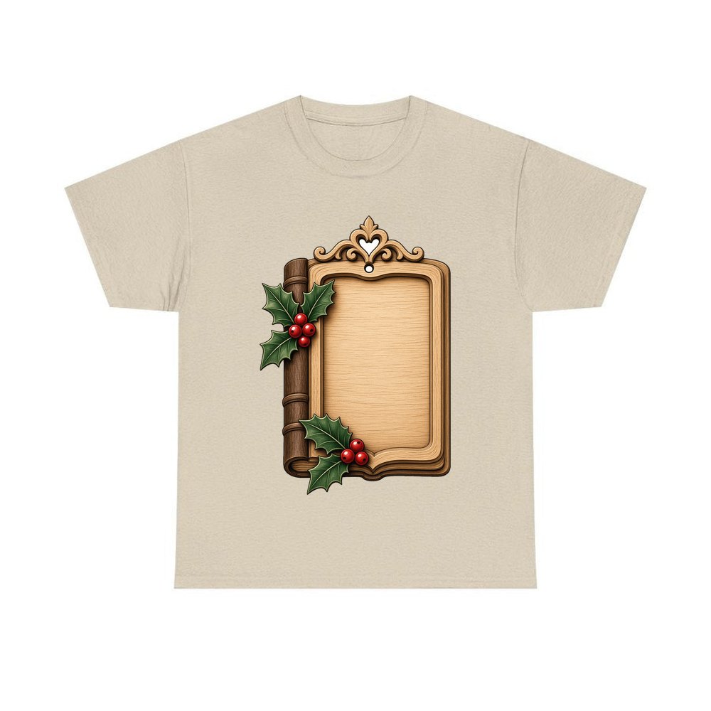 Wooden Book Name Ornament personalised Christmas T-shirt in sand