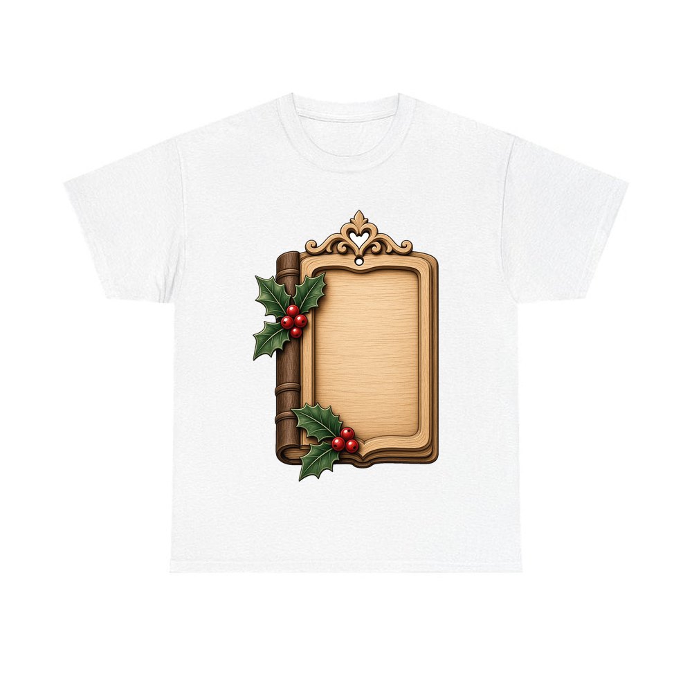 Wooden Book Name Ornament personalised Christmas T-shirt in white