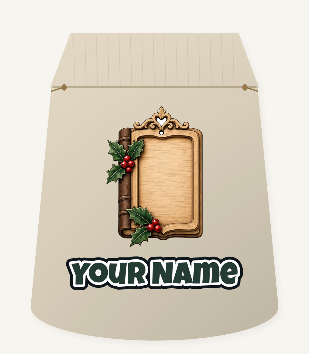 Wooden Book Name Ornament Personalised Santa Sack