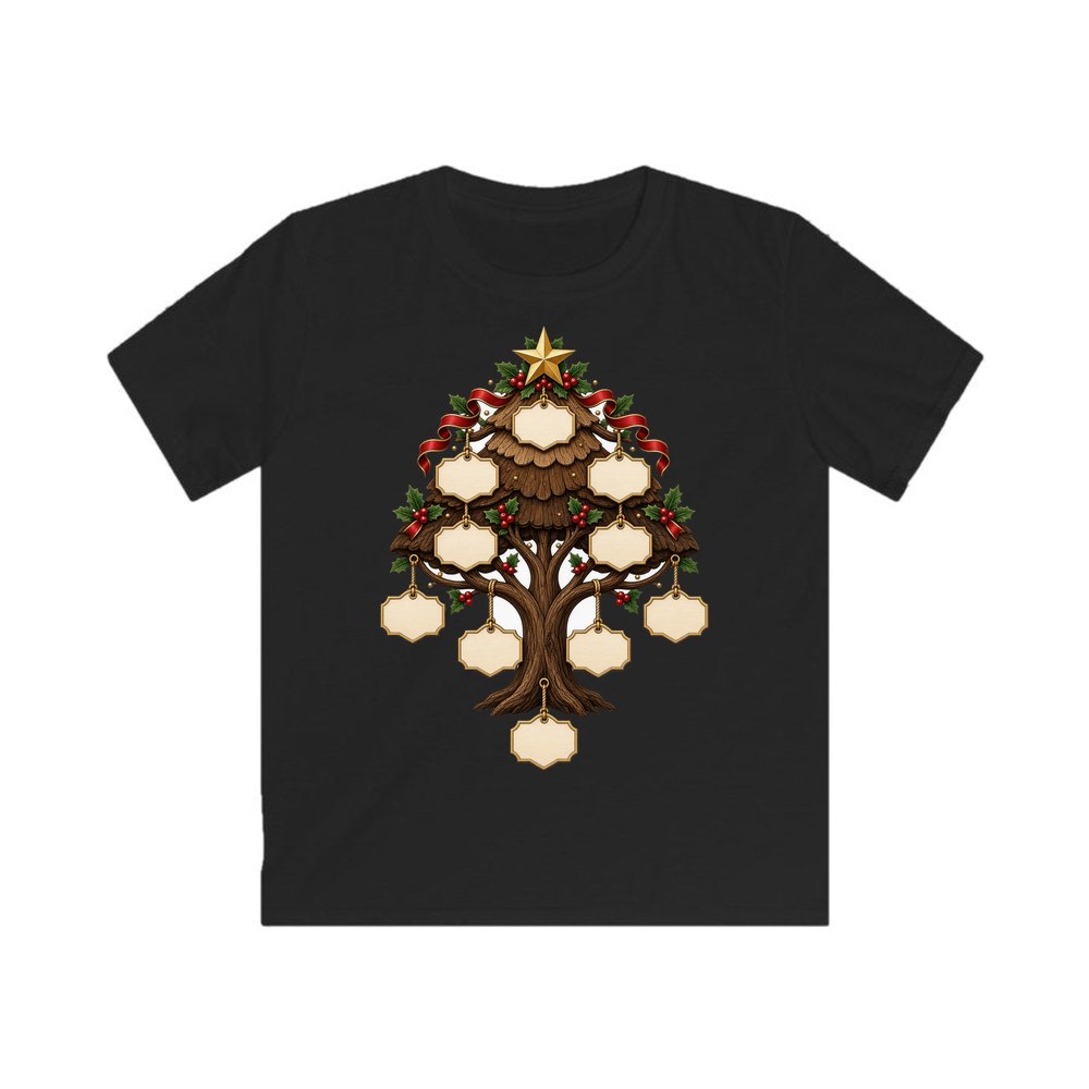 Wooden Family Tree Ornament personalised kids Christmas tee in black