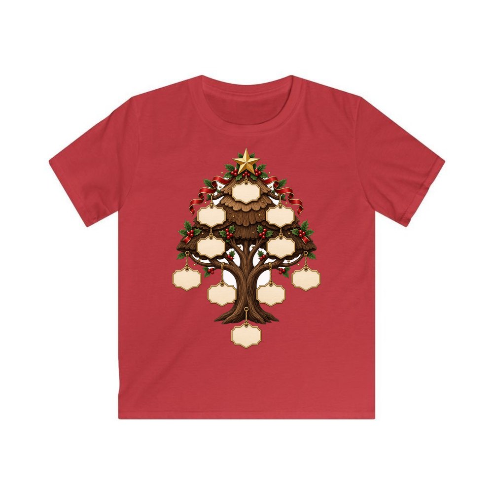 Wooden Family Tree Ornament personalised kids Christmas tee in red