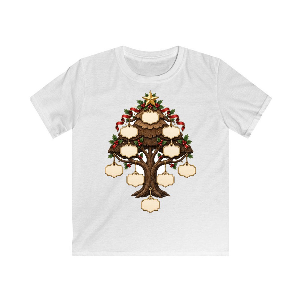 Wooden Family Tree Ornament personalised kids Christmas tee in white