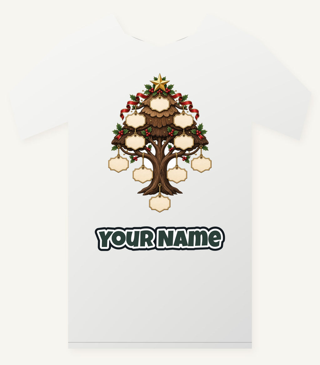 Wooden Family Tree Ornament Personalised Christmas T-Shirt and Hoodie