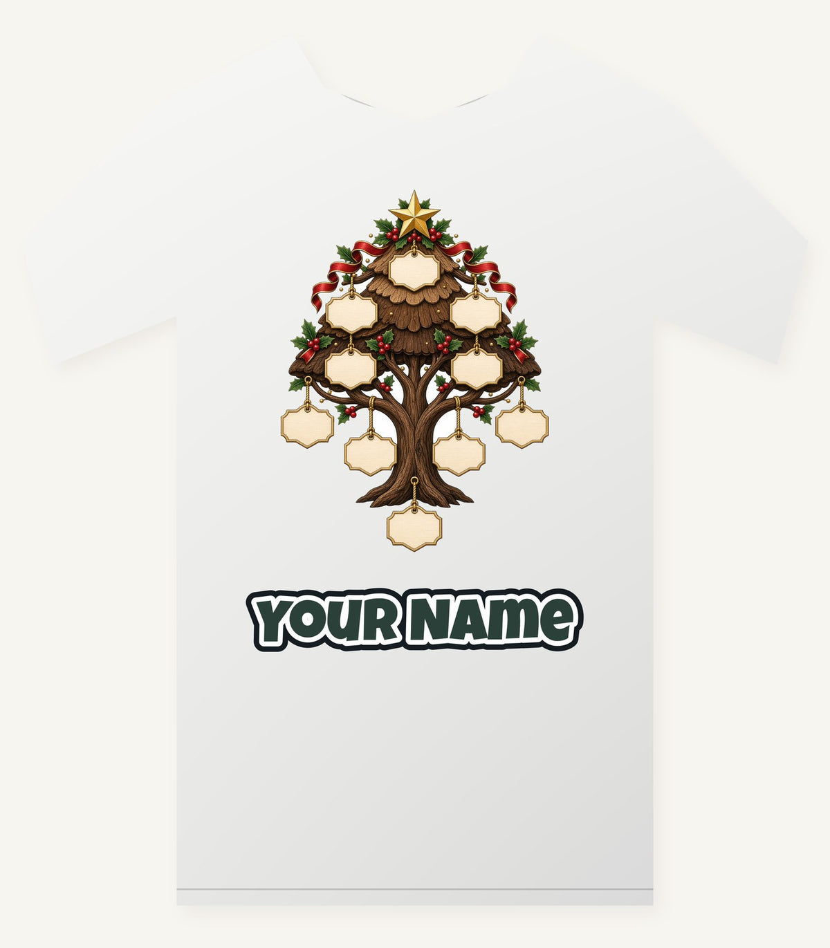 Wooden Family Tree Ornament Personalised Christmas T-Shirt and Hoodie
