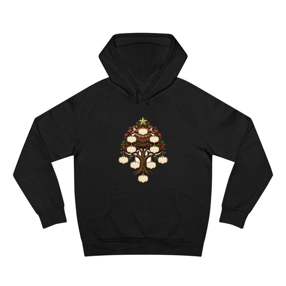 Wooden Family Tree Ornament personalised Christmas hoodie in black