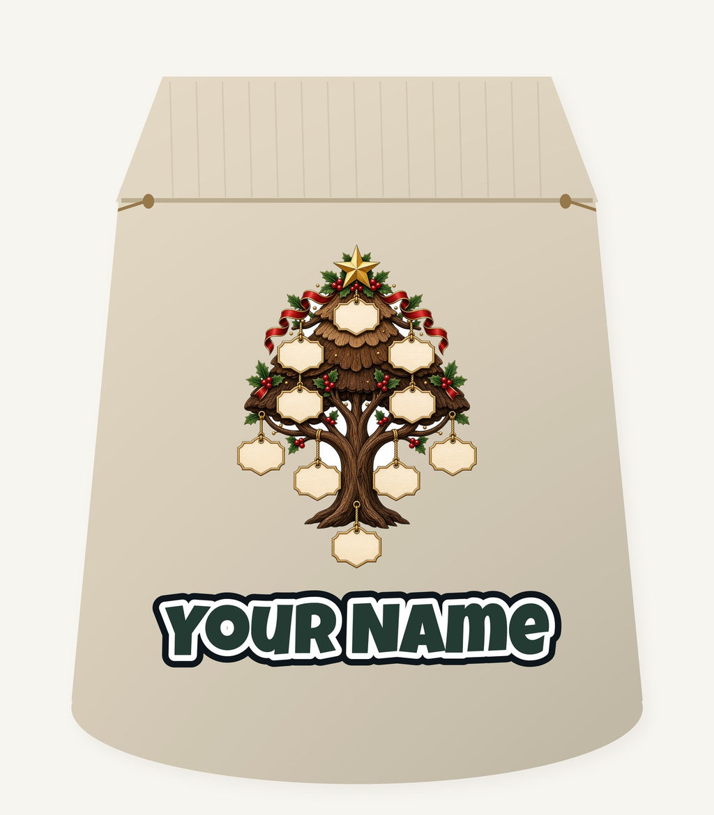 Wooden Family Tree Ornament Personalised Santa Sack
