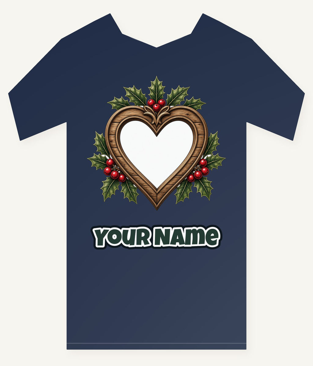 Wooden Heart Frame With Holly Personalised Kids Tee and Baby Bodysuit
